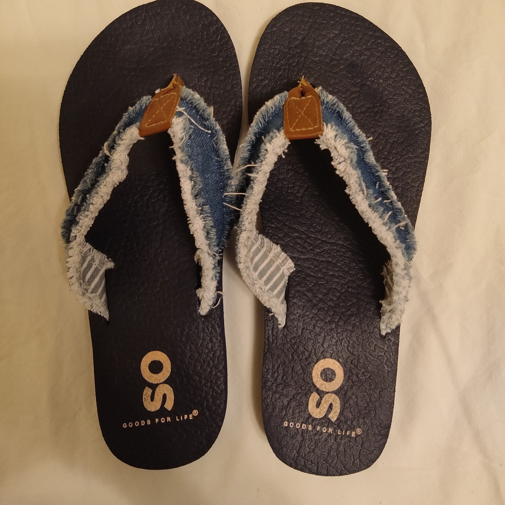 NWOT Blue Denim Flip Flops with Frayed Straps